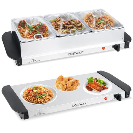 COSTWAY Electric Buffet Server Food Warmer With 3 Removable Trays