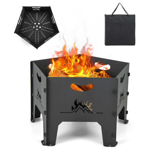COSTWAY 19 Inches Collapsible Portable Plug Fire Pit With Storage Bag