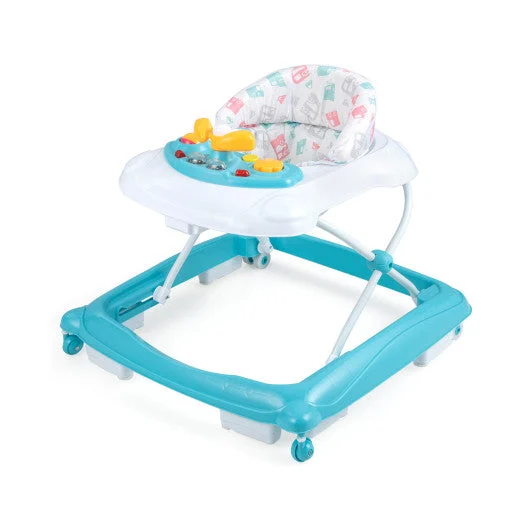 COSTWAY Foldable Baby Walker With 3 Adjustable Heights and Padded Seat-Green