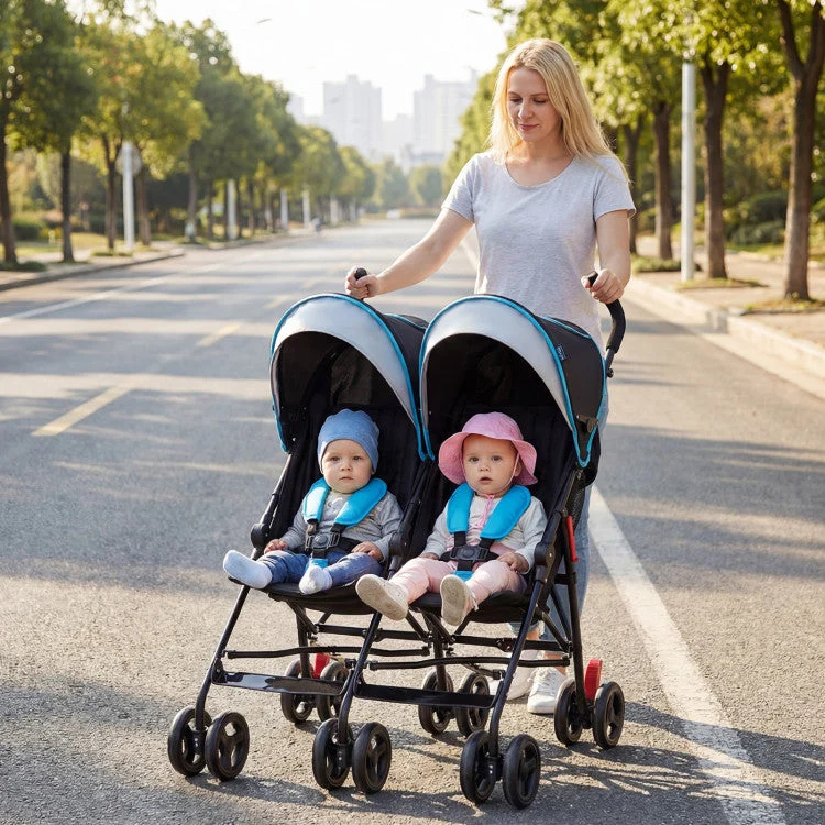 COSTWAY Foldable Twin Baby Double Stroller Ultralight Umbrella Kids Stroller-Navy