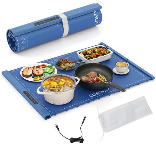 COSTWAY Food Warming Mat Rollable and Portable Electric Warming Tray With Fasting Heating-Blue
