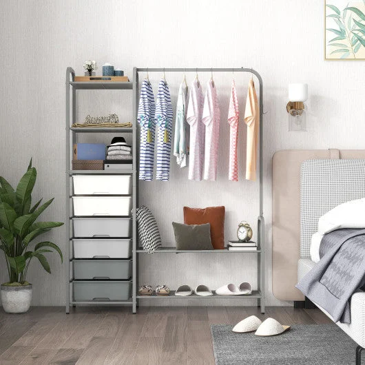 COSTWAY Free Standing Closet Organizer With Removable Drawers and Shelves-Gray