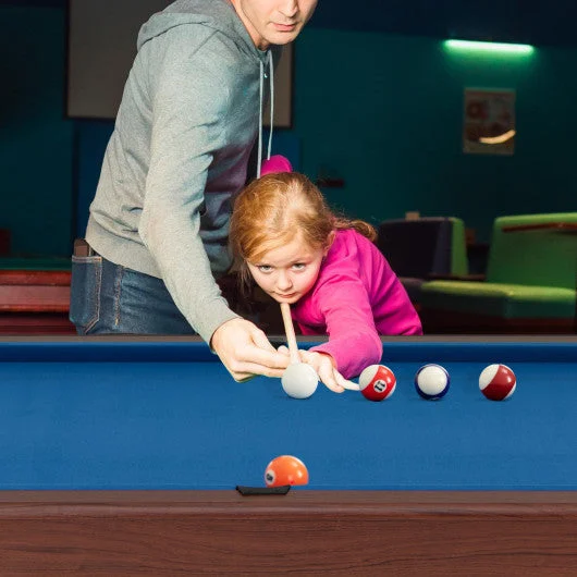 COSTWAY 48 Inch Pool Wooden Game Table With Full Set of Ballsfor Kids and Adults-Blue