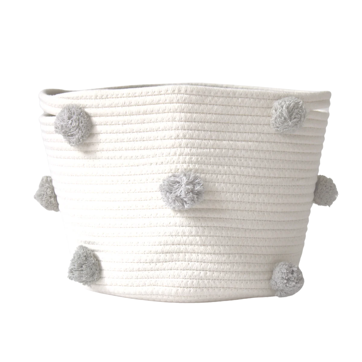 TWIG & TASSEL Grey Pom Basket - Medium
