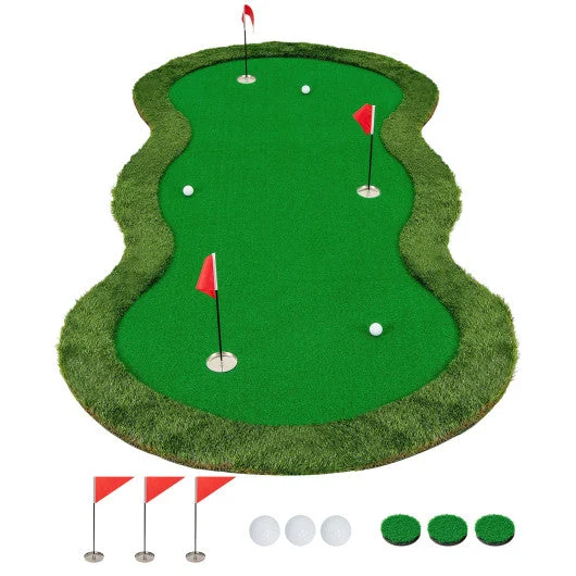 COSTWAY 5 X 10 Feet Golf Practice Putting Green Mat With 3 Holes and Golf Balls for Home Office Backyard