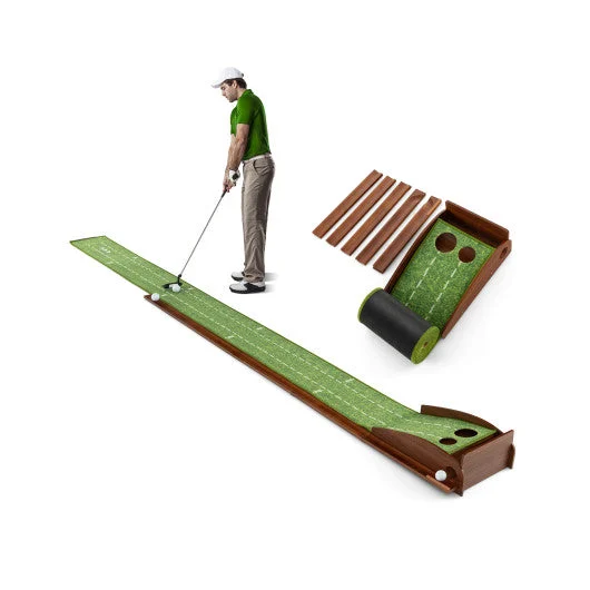 COSTWAY Golf Putting Mat Practice Training Aid With Auto Ball Return and 2 Hole Sizes