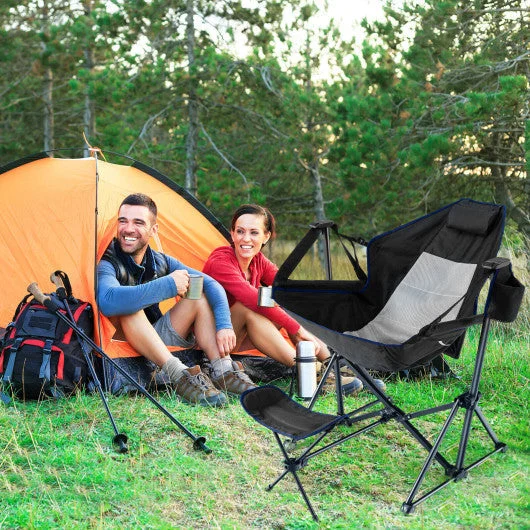COSTWAY Hammock Camping Chair With Retractable Footrest and Carrying Bag-Black