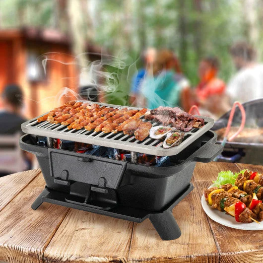 COSTWAY 100% Cast Iron Hibachi Grill With Grill Grate Lifter