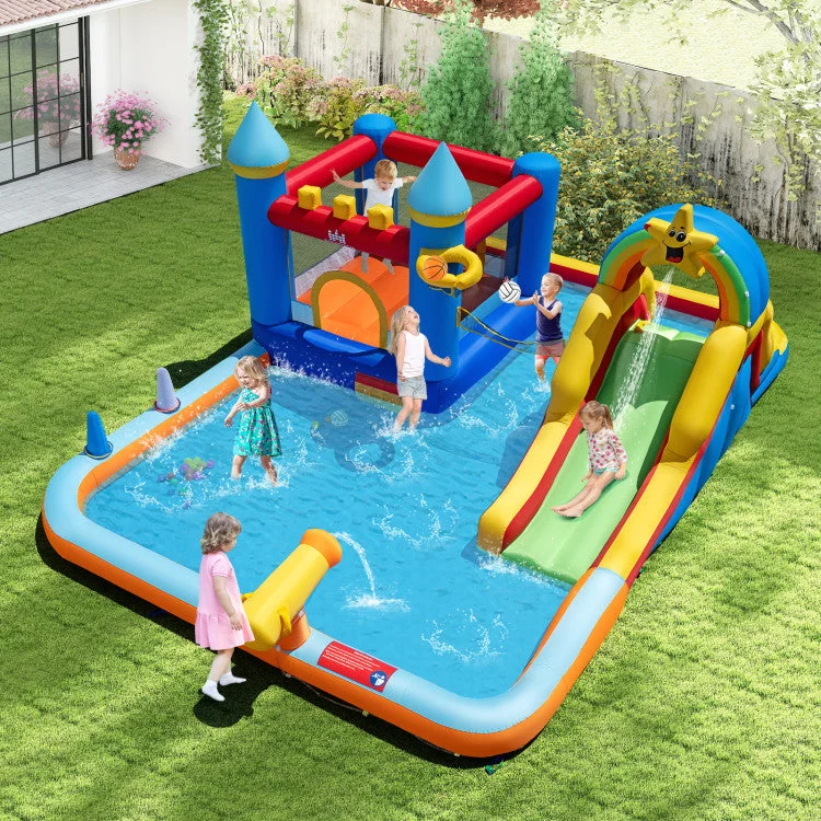 COSTWAY Inflatable Water Slide Park With Climbing Wall and Splash Pool