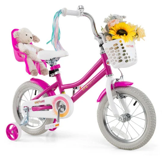 COSTWAY Kids Bike 14 Inch With Training Wheels and 2 Brake System for 3-5 Years Old
