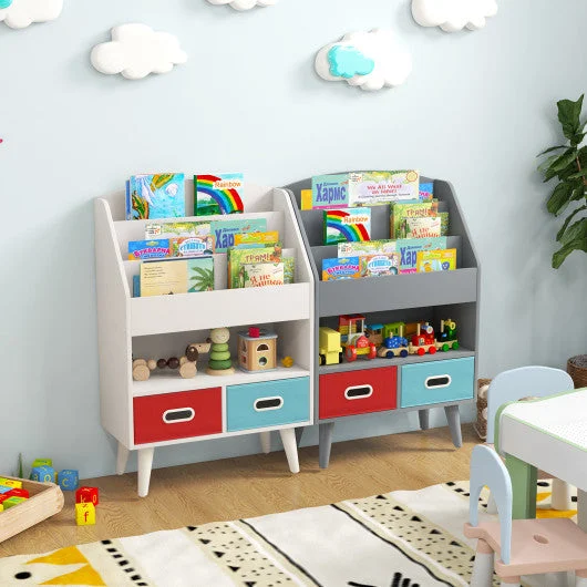 COSTWAY Kids Bookshelf With Open Compartment for Toddlers 3+ Years Old-White