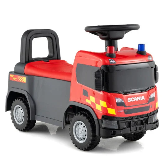 COSTWAY Kids Ride on Push Car Licensed SCANIA Truck Toy With Steering Wheel and Music-Red