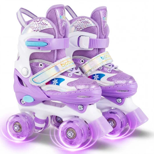 COSTWAY Kids Roller Skates 4 Sizes Adjustable With Light-Up Wheels for Toddler Aged 5-7 (S)-Purple