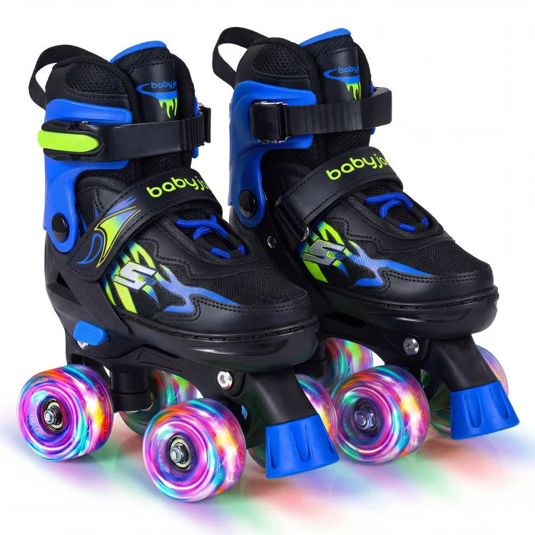 COSTWAY Kids Roller Skates for Girls Boys 4 Sizes Adjustable Quad Skates With Light-Up Wheels for Outdoor-Navy