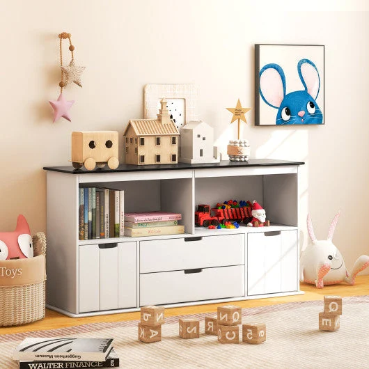 COSTWAY Kids Toy Storage Organizer With Blackboard Top-4-Drawer