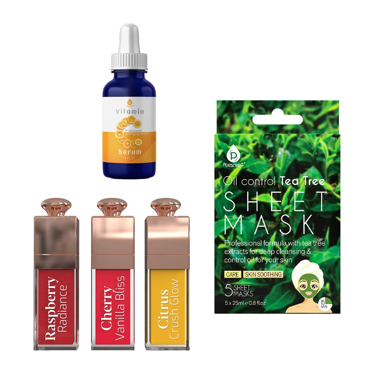 Pursonic Radiant Skin Bundle: Vitamin C Serum & Tea Tree Sheet Masks