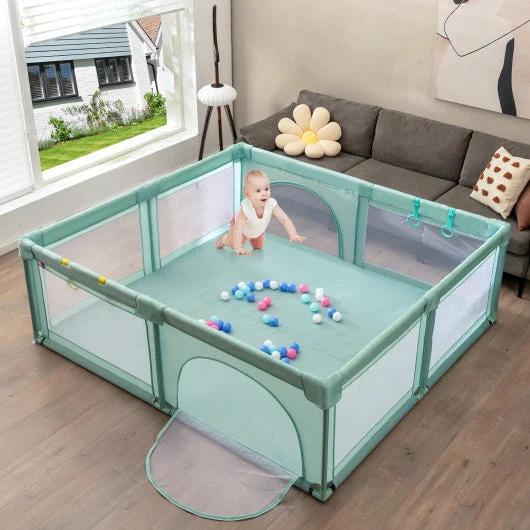 COSTWAY Large Infant Baby Playpen Safety Play Center Yard With 50 Ocean Balls-Blue