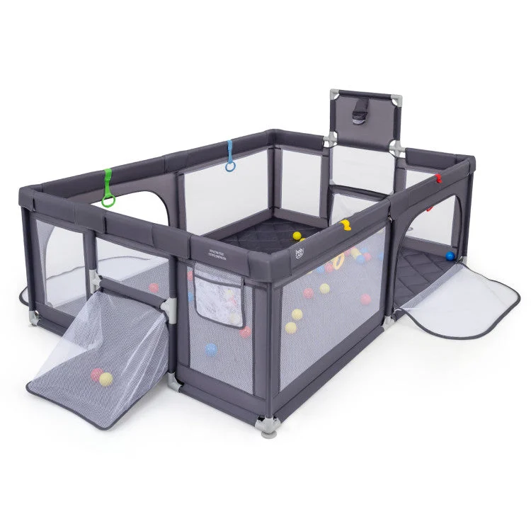 COSTWAY Large Baby Playpen With Basketball Hoop and Ocean Balls-Dark Gray
