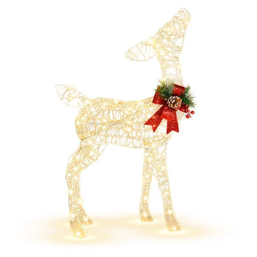 COSTWAY 34.5 Inch Lighted Christmas Reindeer Decoration With 50 Warm White LED Lights