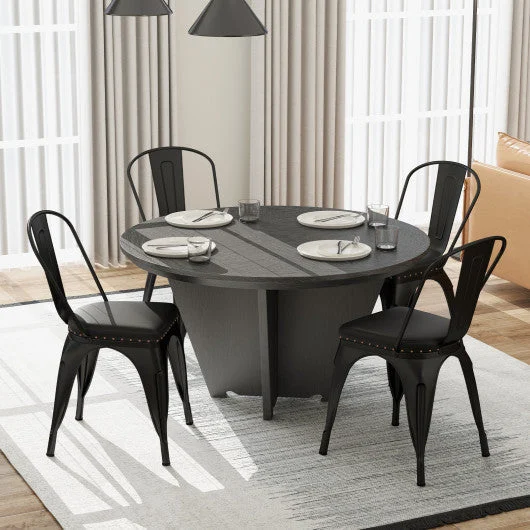 COSTWAY Metal Dining Chair Set of 4 Stackable Kitchen Chairs With Removable Backs and PU Leather Cushioned Seat-Black