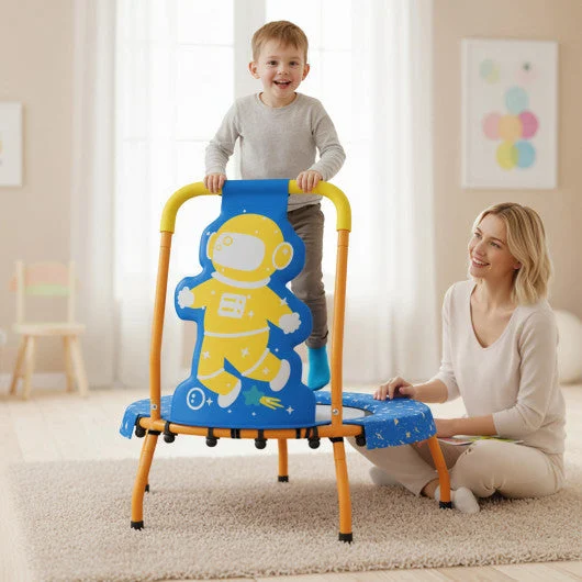 COSTWAY Mini Trampoline for Toddlers With Foam Padded Handle and Safety Padded Cover-Blue