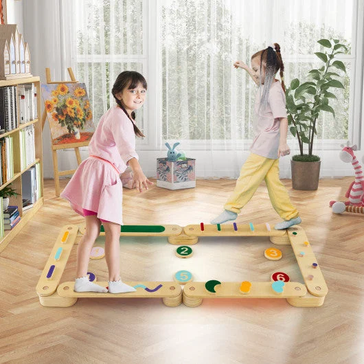 COSTWAY Montessori Balance Beam Set Wooden Balance Boards With Stepping Stones