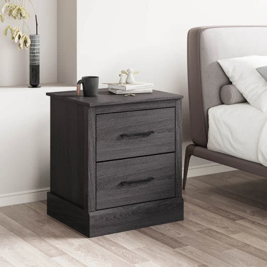 COSTWAY Wood Compact Floor Nightstand With Storage Drawers-Dark Gray