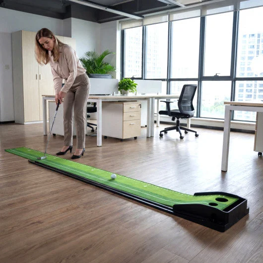 COSTWAY Putting Green Indoor Golf Putting Mat With Auto Ball Return 3 Putting Practice Balls