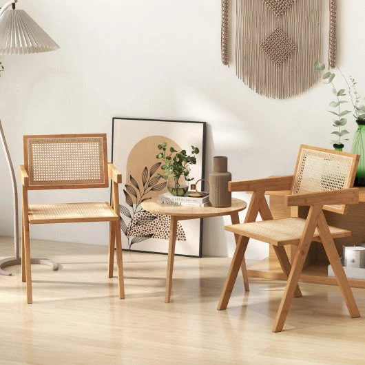 COSTWAY Set of 2 Rattan Accent Chairs With Natural Bamboo Frame-Natural
