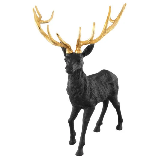 COSTWAY Standing Reindeer Statue Aluminum Deer Sculpture for Indoors Christmas Decor-Black