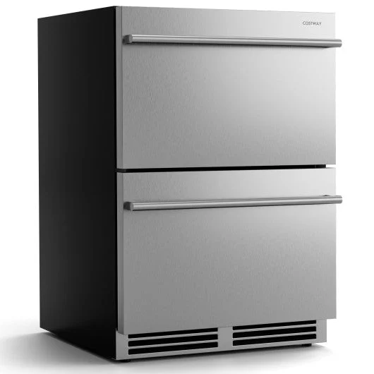 COSTWAY 24 Inch Under Counter Dual Drawer Fridge With 37¨H-64¨H Temperature Range-Silver