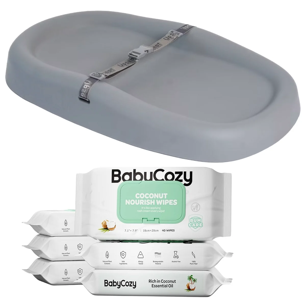 REBEL Gray Changing Pad + 240ct Coconut Baby Wipes Bundle