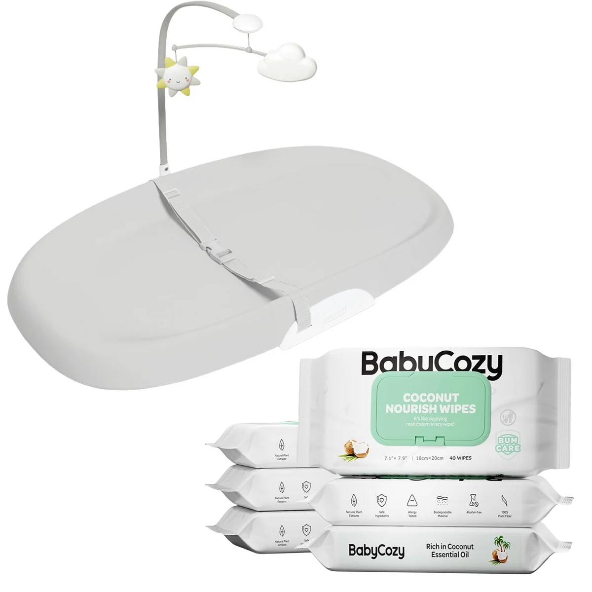 REBEL Nursery Style Changing Pad + 240ct Coconut Baby Wipes Bundle