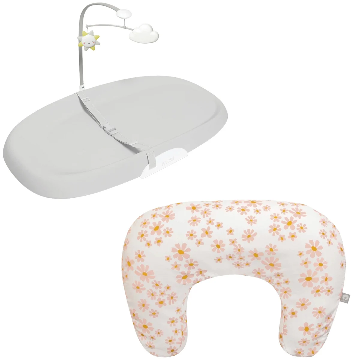 REBEL Soft Pink Daisies Nursing Pillow + Nursery Style Changing Pad Bundle