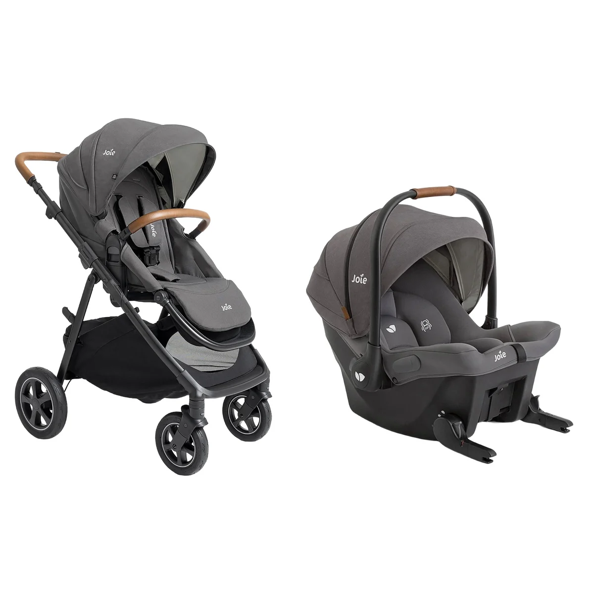 Joie Hazel Height Adjustable Stroller + Mint Latch Baseless Infant Car Seat - Thunder