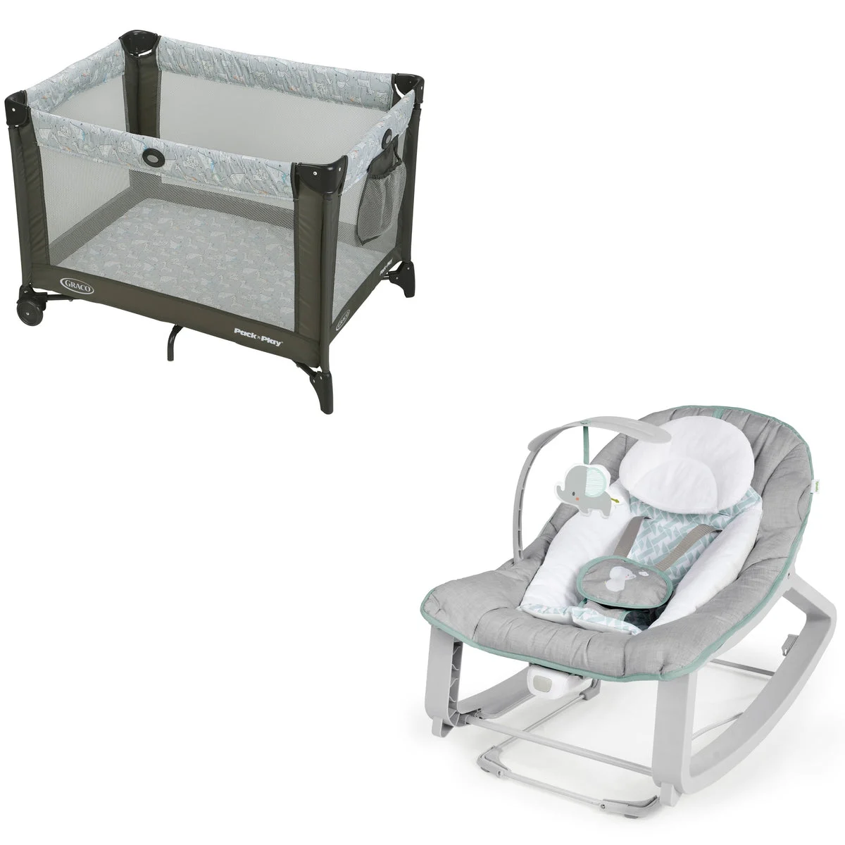 REBEL Pack 'n Play Playard + Keep Cozy Bouncer