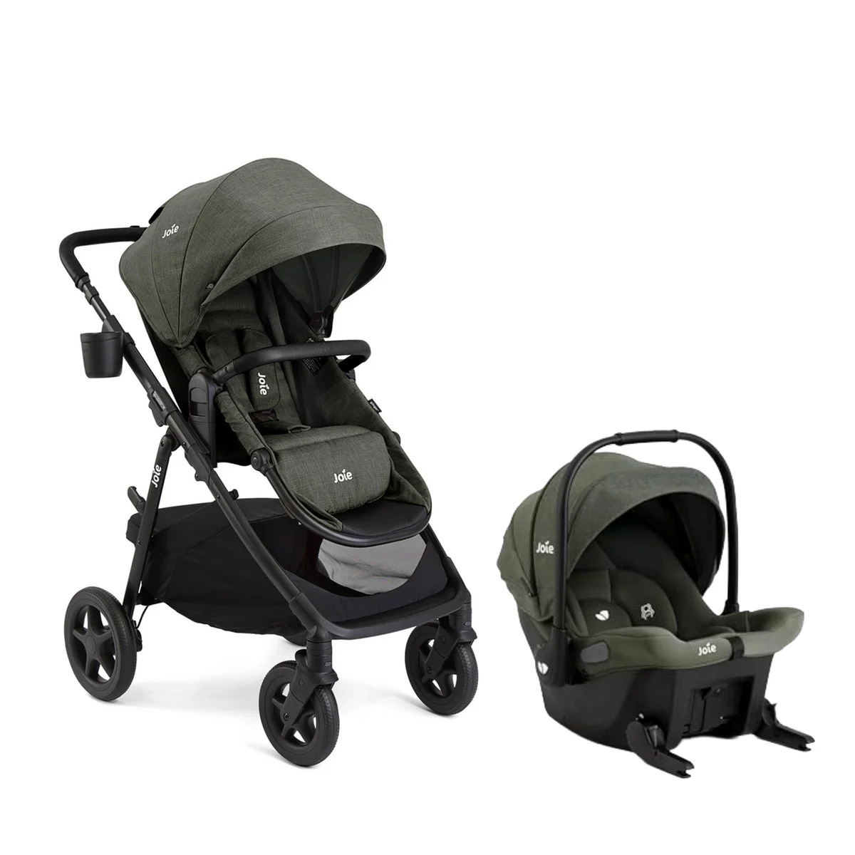 Joie Ginger Height Adjustable Pramette Stroller + Mint Latch Integrated Infant Car Seat - Evergreen