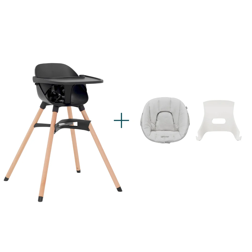 Lalo The Chair High Chair - Licorice + Infant Support Seat and Organic Cotton Cushion Set