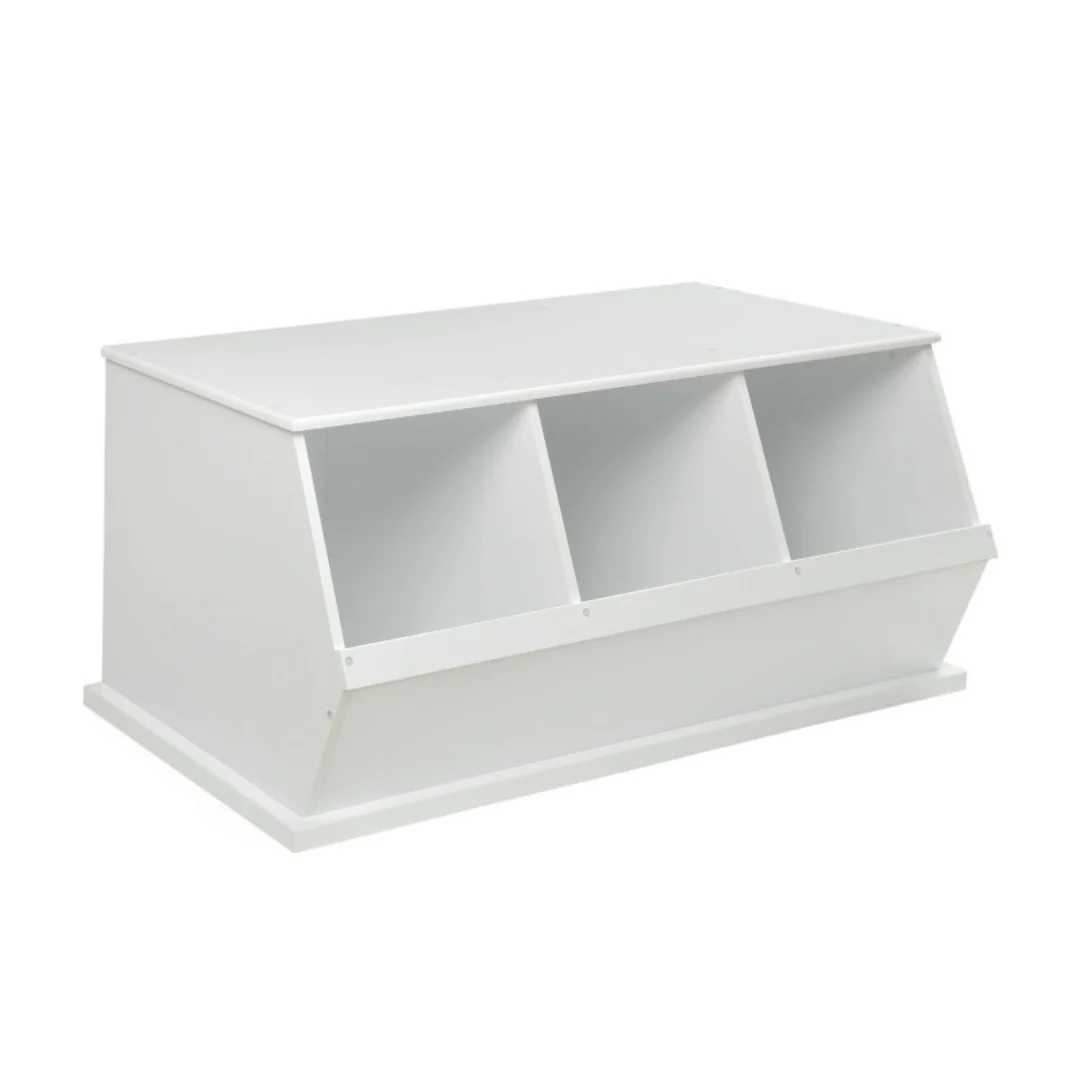 BADGER BASKET Three Bin Stackable Storage Cubby - White