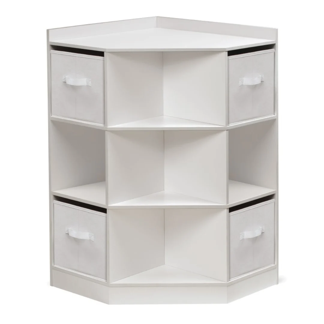 BADGER BASKET Corner Cubby Storage Unit with Four Reversible Baskets - White