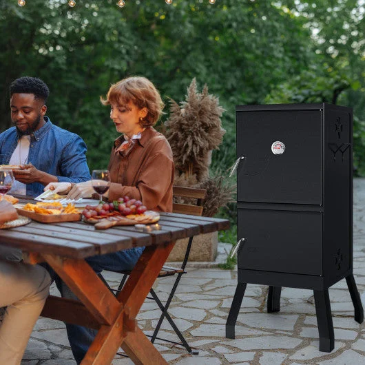 COSTWAY Vertical 2-Tier Outdoor Barbeque Grill With Temperature Gauge