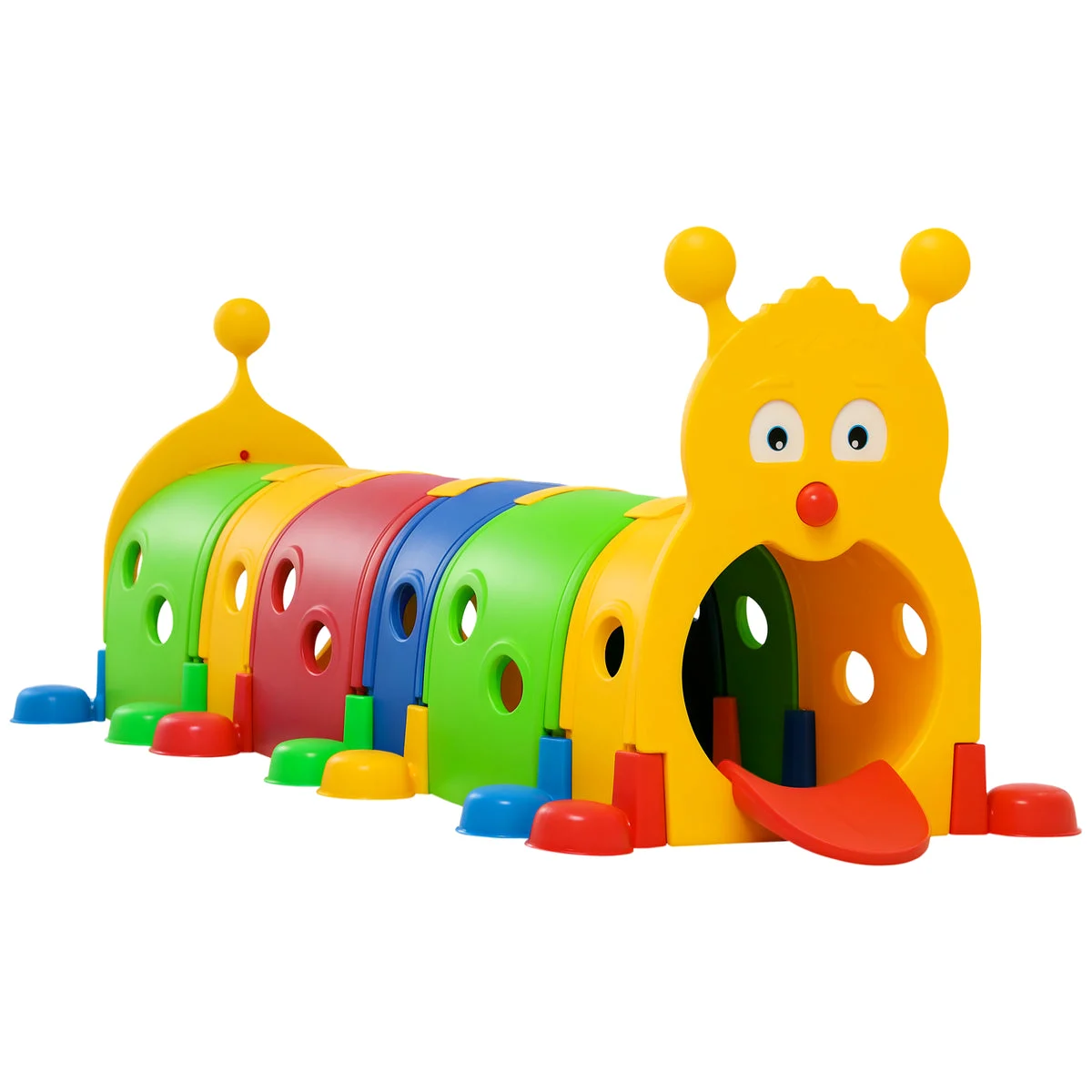 Qaba Caterpillar Tunnel, Toddler Tunnel for Kids Crawl and Climb Through, Kids' Play Structure Indoor Outdoor, 6 Sections, Multicolored