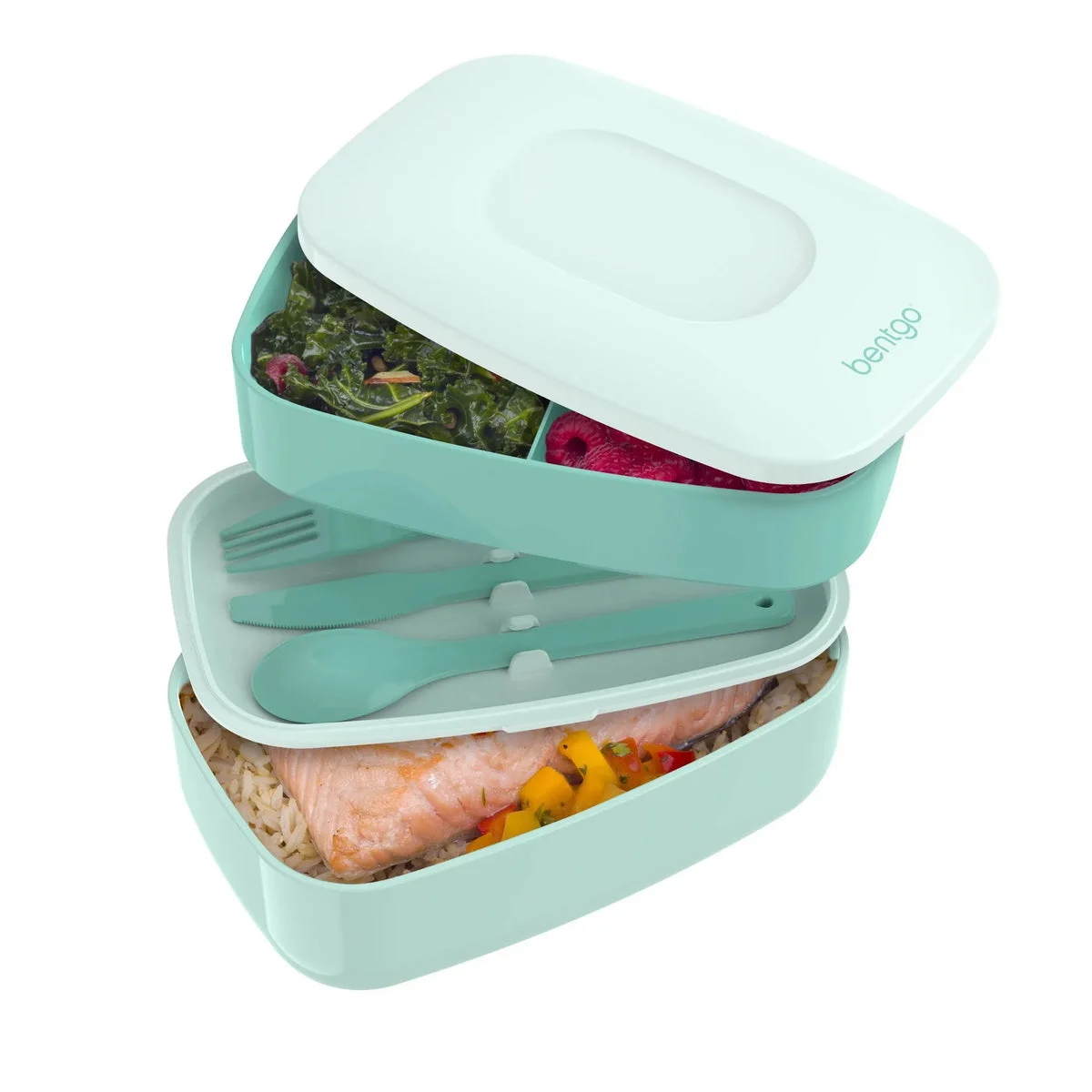Bentgo Stackable Lunch Box Container with Built-in Flatware - Aqua