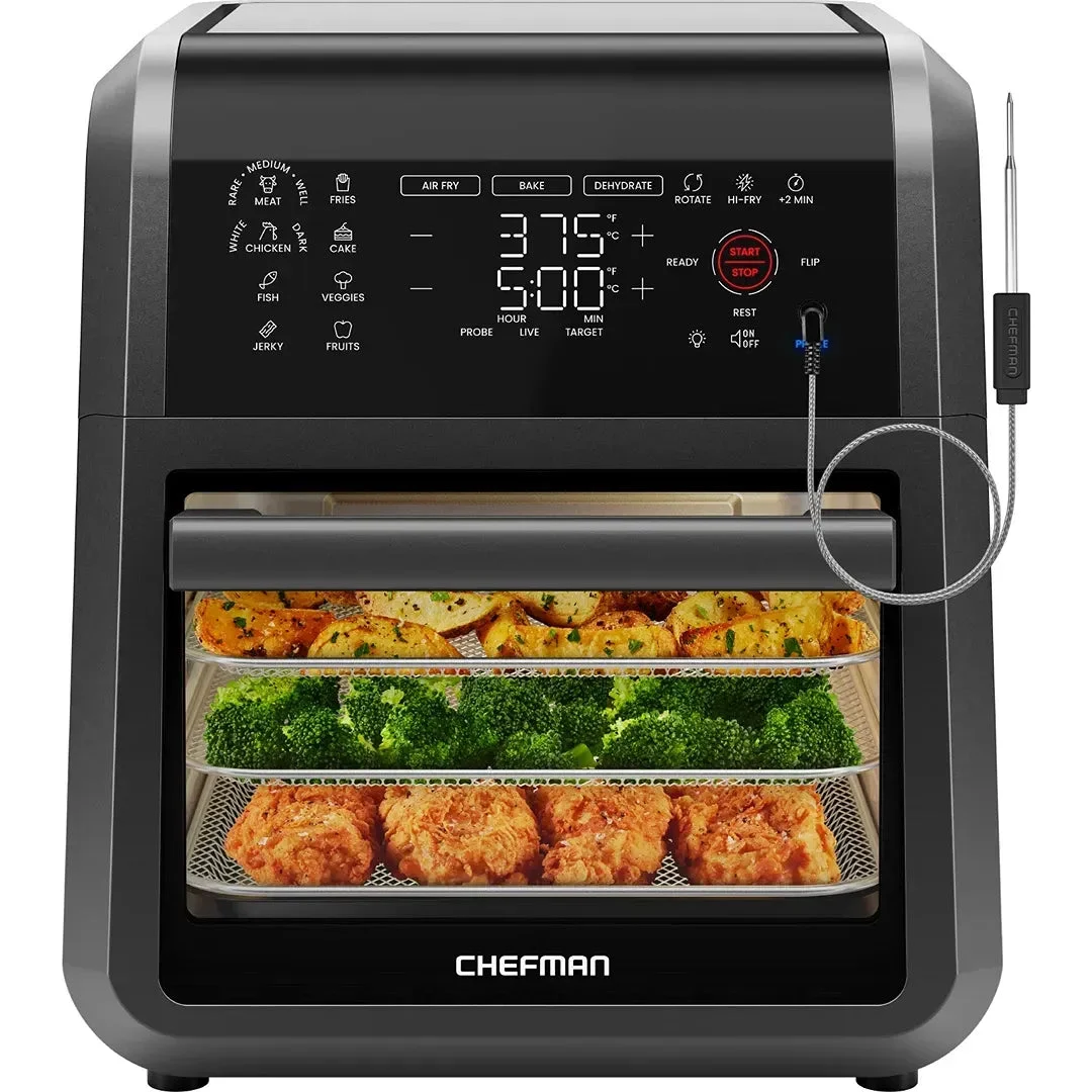 Chefman ExacTemp 12 Quart 5-In-1 Air Fryer With Integrated Smart Thermometer - Black
