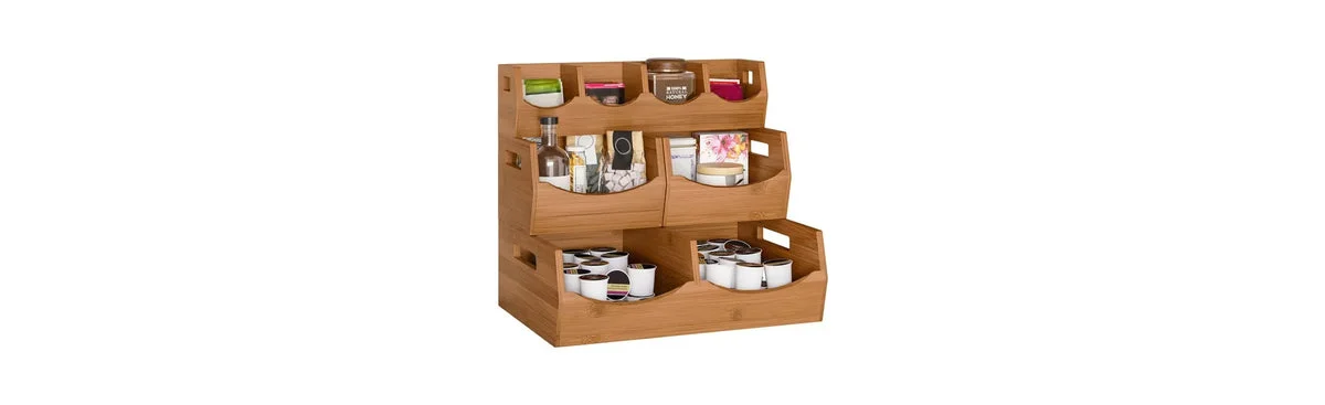 Seville Classics 4pc Bamboo Stackable Organizer Storage Bins Set