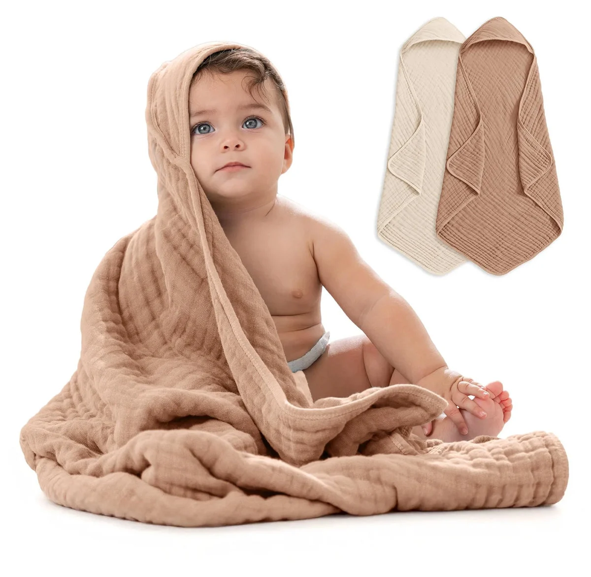 Comfy Cubs Hooded Baby Towels - 6 Layer Muslin Cotton - Large 32 x 32 Inch