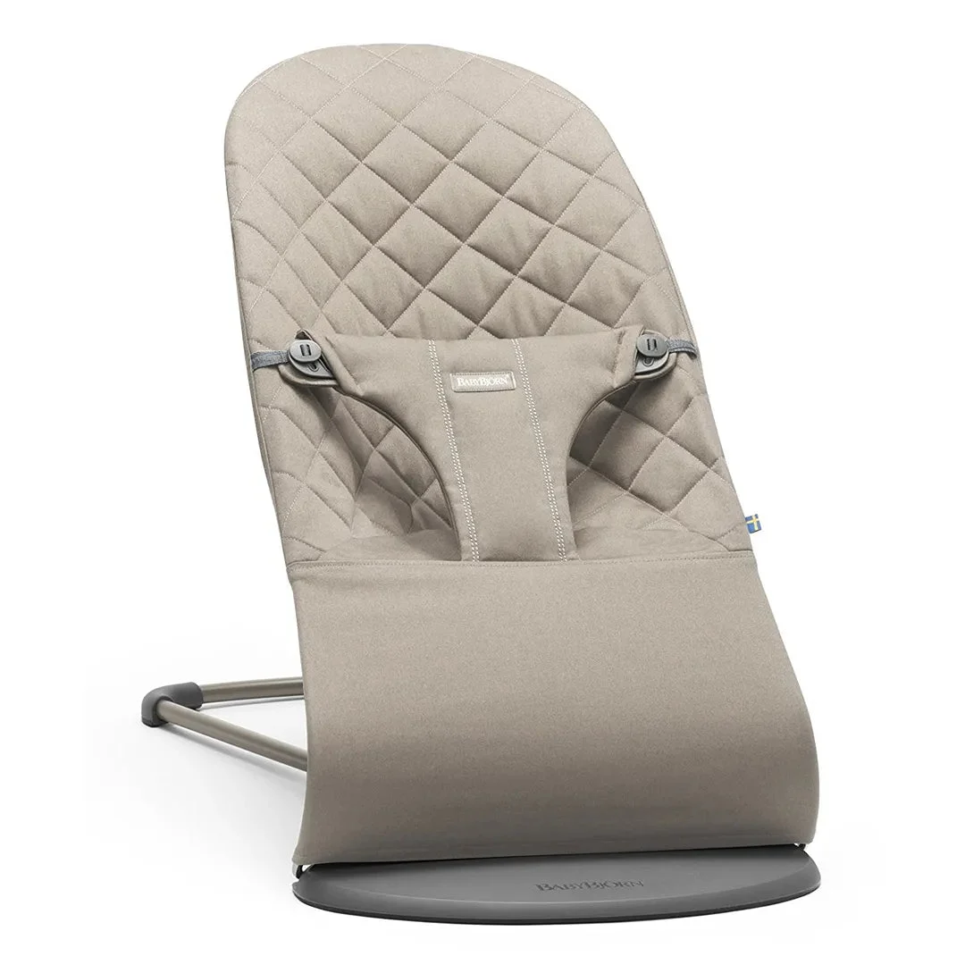 BabyBjörn Bouncer Bliss - Sand Grey Cotton Classic Quilt - Dark Grey Frame (See Description)