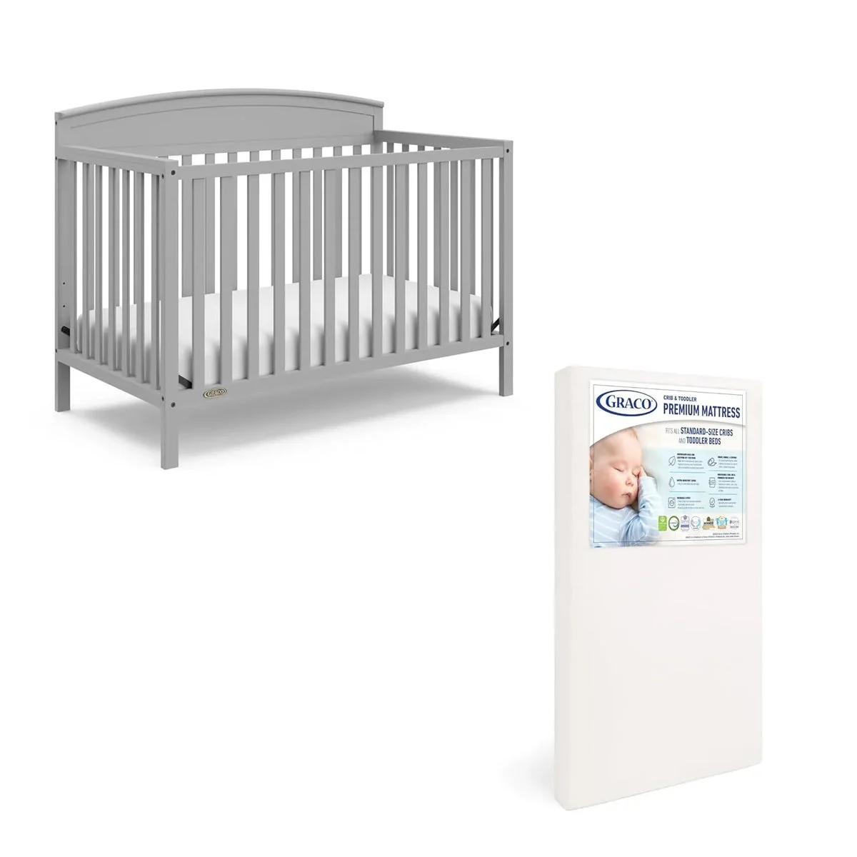 Graco Benton 5 in 1 Convertible Crib with Premium Foam Crib and Toddler Mattress Included - Grey