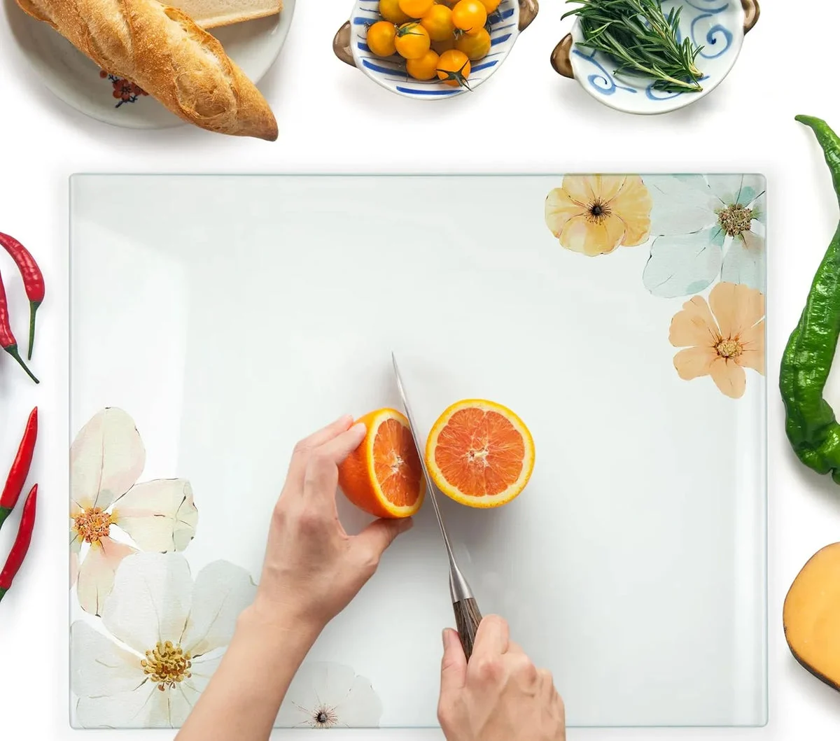 Kitchenville Glass Cutting Board - Floral Design