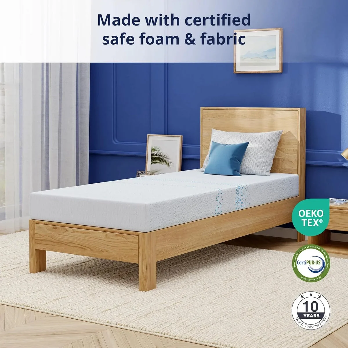 EGOHOME Twin Gel Memory Foam Mattress - Blue